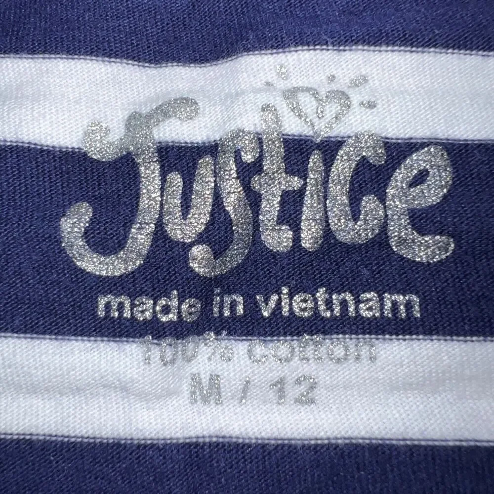 Justice Girls T Shirt Long Sleeve Stripes Pink Sequin No 4 Crew Neck Medium 12